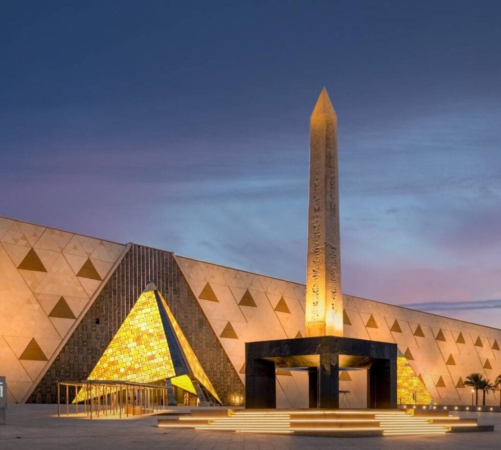Grand Egyptian Museum exterior with obelisk