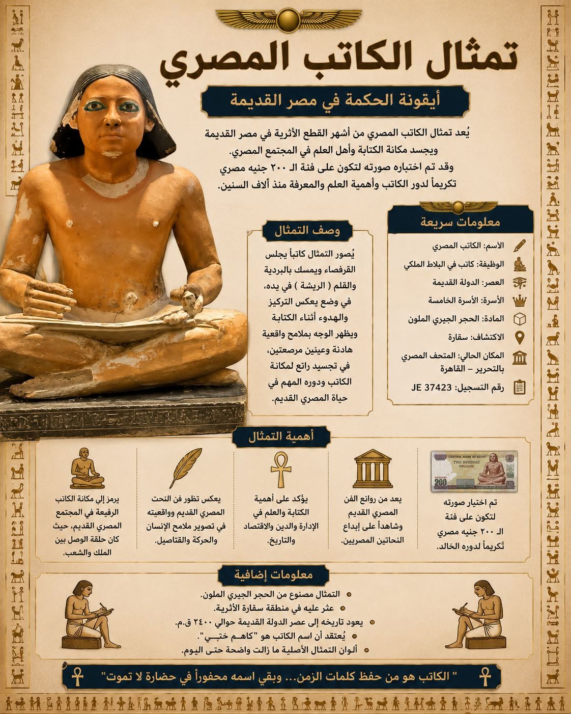Ancient Egyptian scribe statue