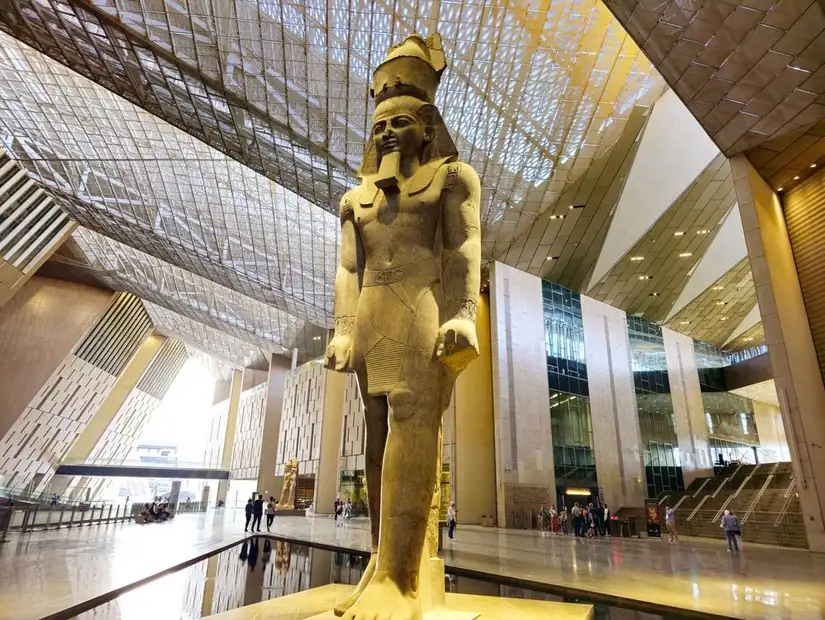 Colossal statue inside the Grand Egyptian Museum
